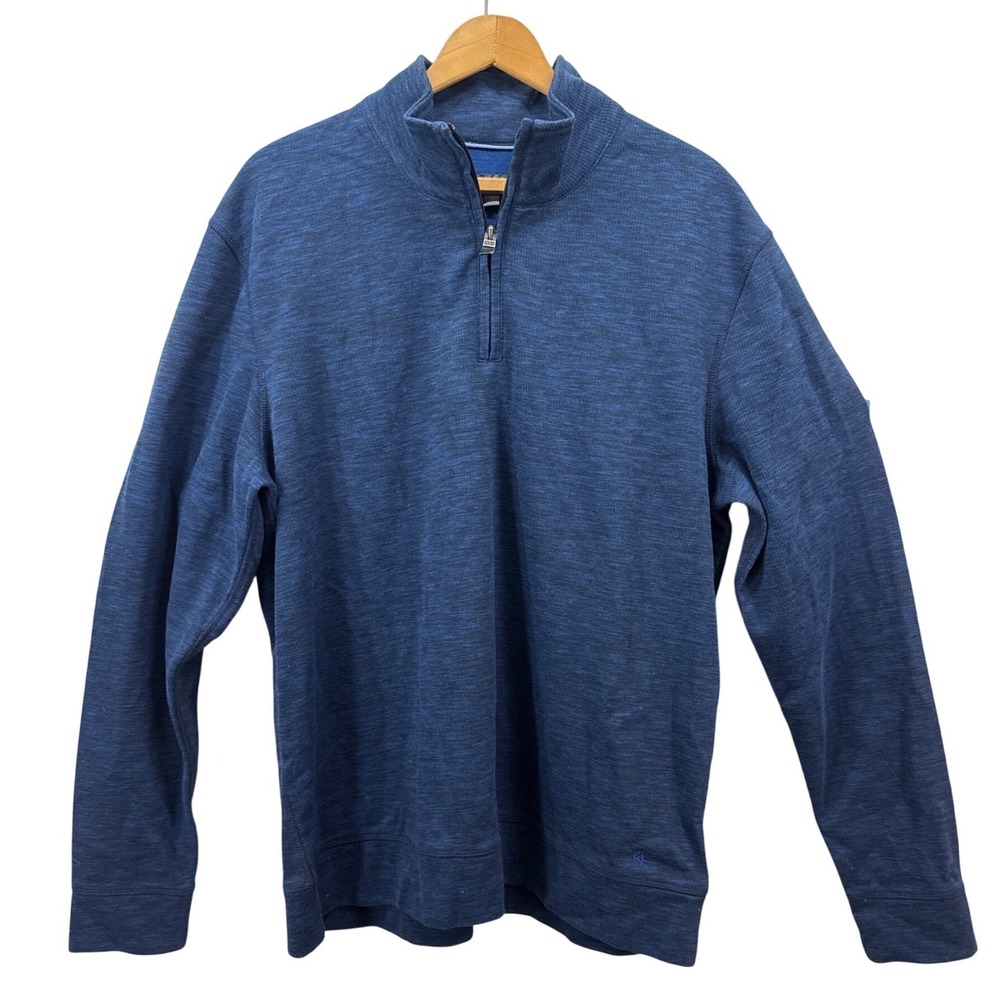 Ike by Ike Behar Mens Blue Space Dye Quarter Zip Pullover Sweater Large